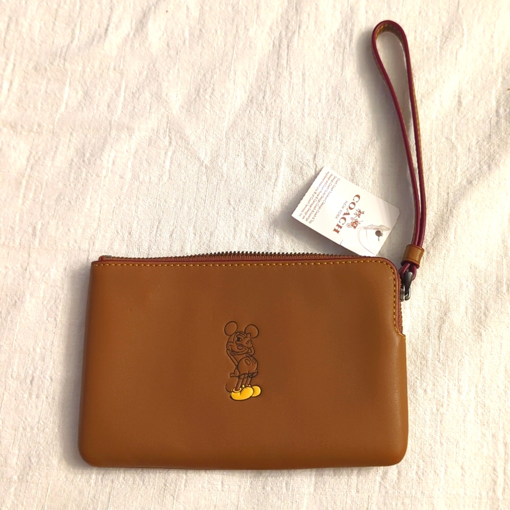 Coach Rare Mickey/Yellow shoes Leather corner zipper wristlet.